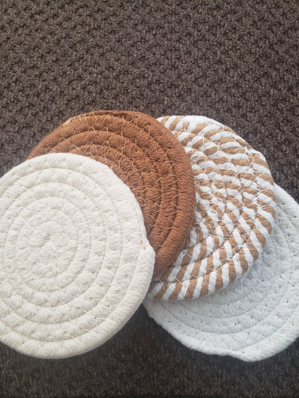 Cotton Rope Jute Coaster Set - White & Brown